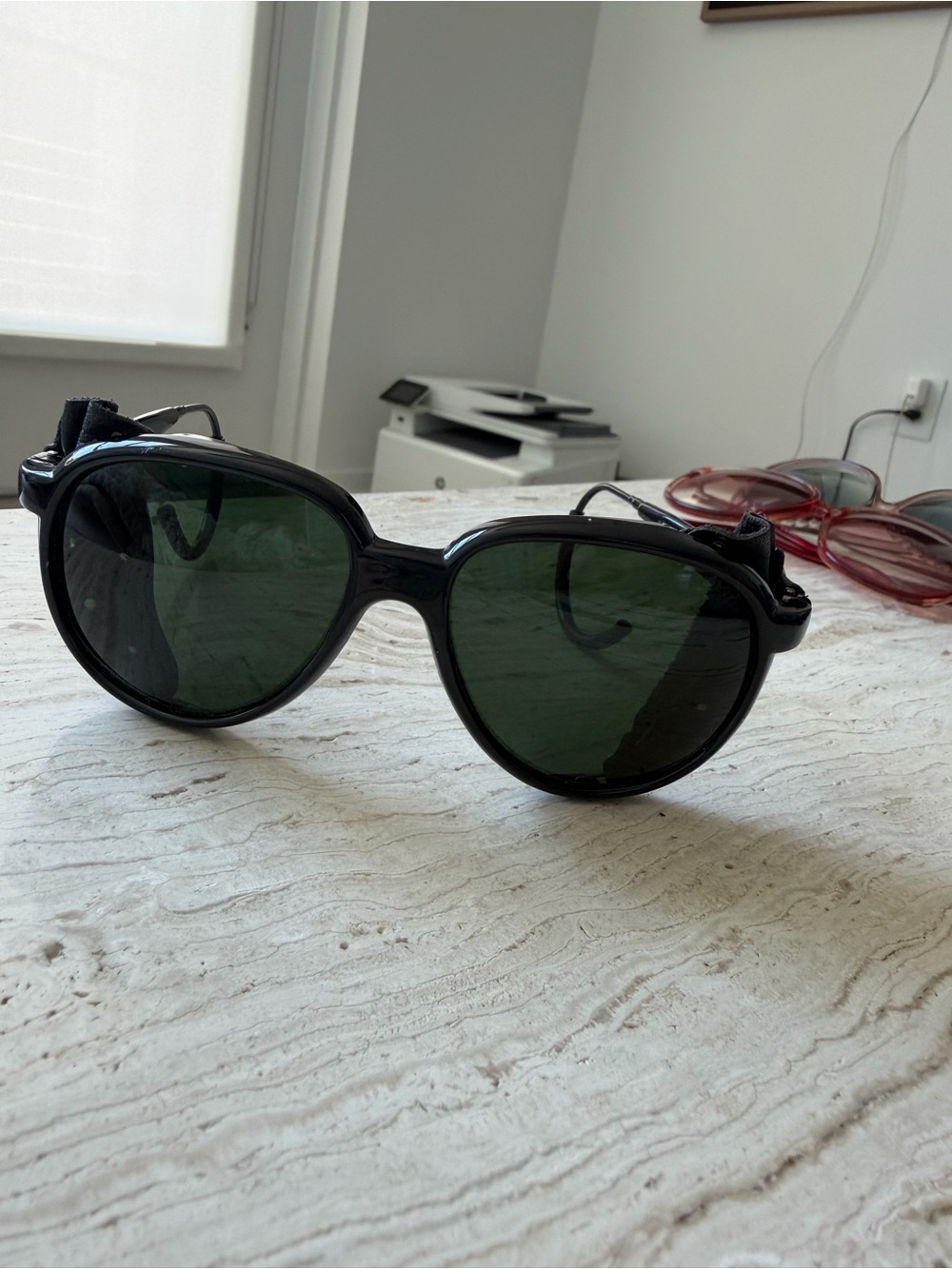 Vintage Black Sunglasses with Dark Green Lenses